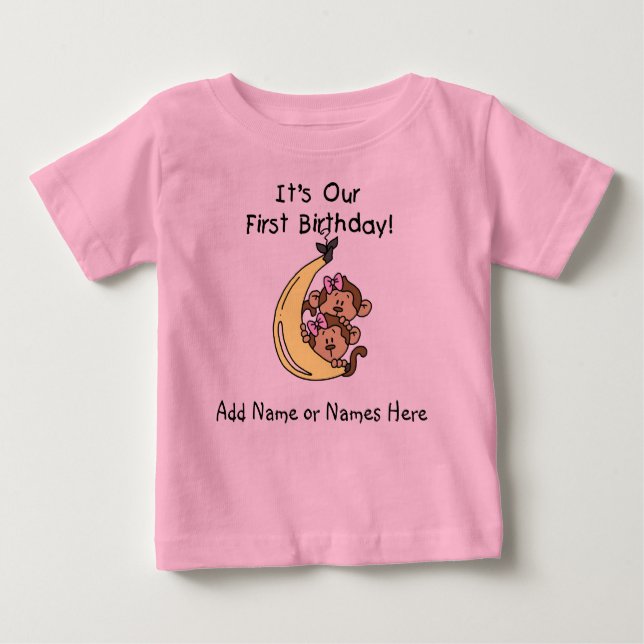 Personalisiert Twin Girls Monkey Tshirt (Vorderseite)