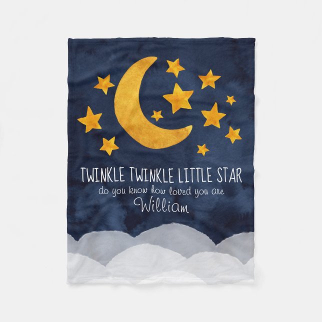 Personalisiert Twinkle Little Star Moon & Stars Fleecedecke (Vorderseite)