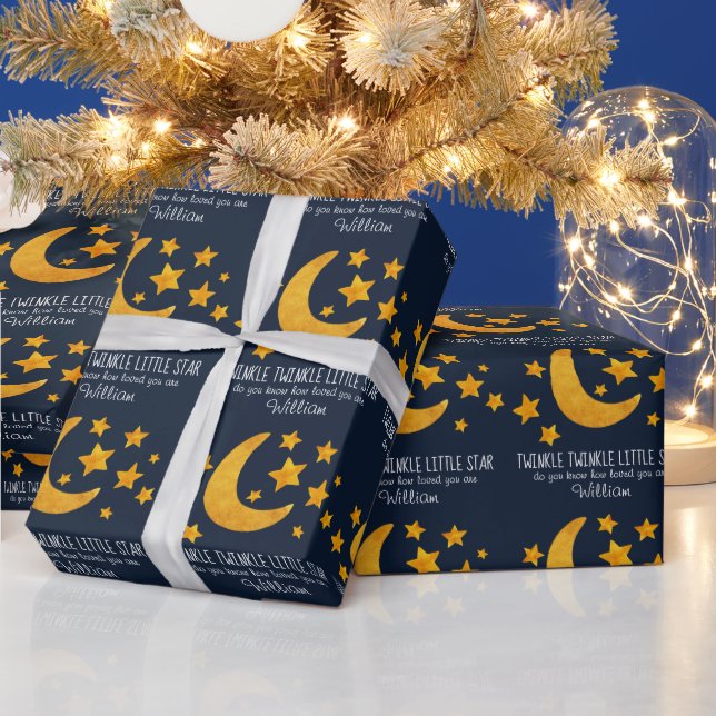 Personalisiert Twinkle Little Star Moon & Stars Geschenkpapier (Feiertage)