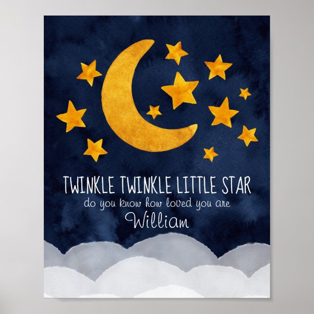Personalisiert Twinkle Little Star Moon & Stars Poster (Vorne)