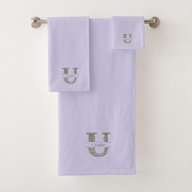 Personalisiert U Initial Silver Monogram Ihr Name  Badhandtuch Set (Insitu)