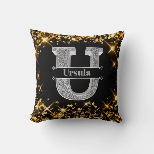 Personalisiert U Initial Silver Monogram Ihr Name Kissen (Vorderseite)