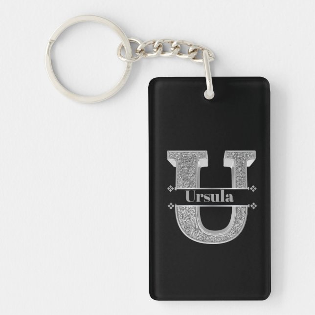 Personalisiert U Initial Silver Monogram Ihr Name Schlüsselanhänger (Vorderseite)