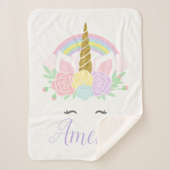 Personalisiert Unicorn Baby Blanket Sherpadecke (Vorderseite)