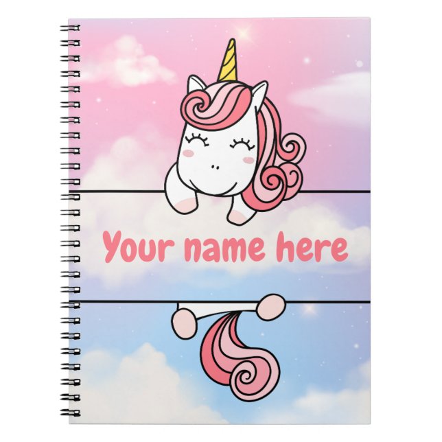 Personalisiert Unicorn Girlie Clouds Notebook Notizblock (Vorderseite)