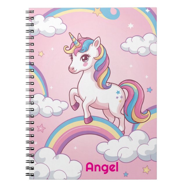 Personalisiert Unicorn-Notebook - Magischer Regenb Notizblock (Vorderseite)