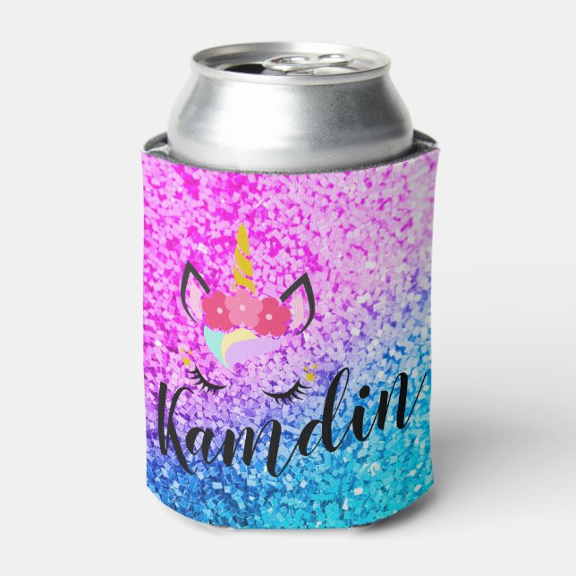 Personalisiert Unicorn Ombre Glitt Koozie Can Hold Dosenkühler (Kanne Vorderseite)