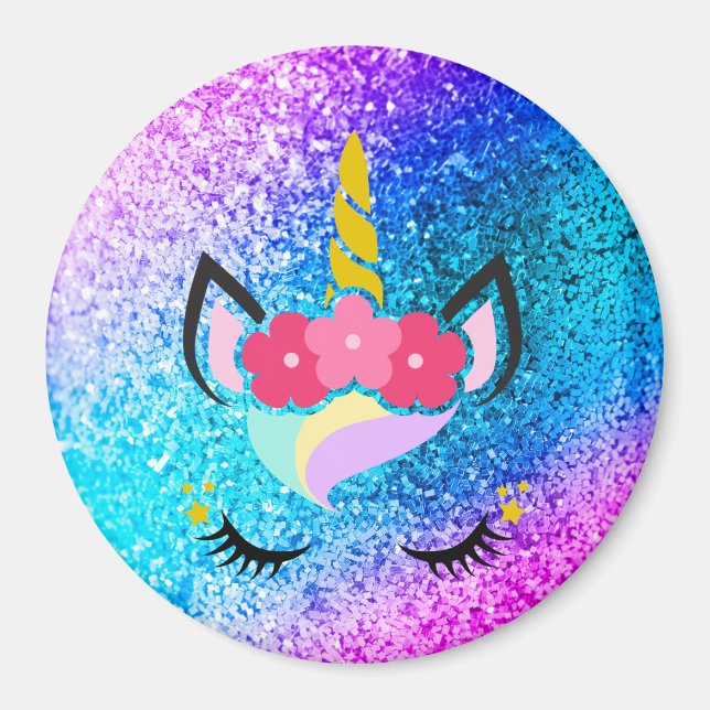 Personalisiert Unicorn Ombre Glitzer Magnet (Vorne)