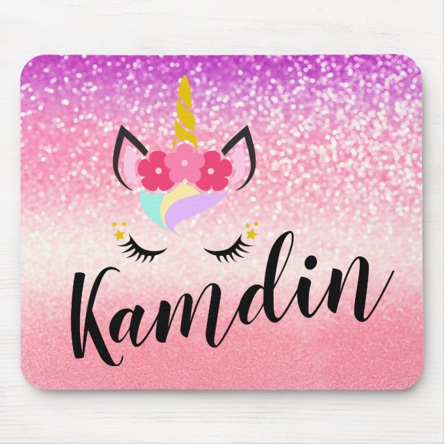 Personalisiert Unicorn Ombre Glitzer Mouse Pad Mousepad (Vorne)