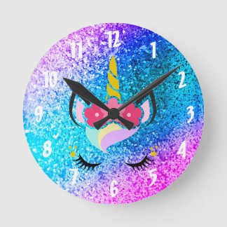 Personalisiert Unicorn Ombre Glitzer Wall Clock Runde Wanduhr