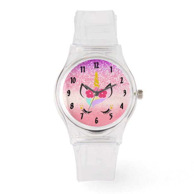 Personalisiert Unicorn Ombre Glitzer Wrist Watch Armbanduhr (Vorderseite)