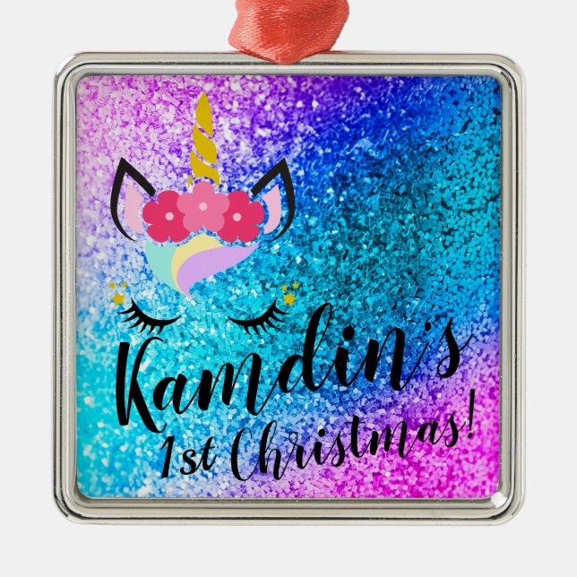 Personalisiert Unicorn Ombre Glitzer XMAS Ornament (Vorne)