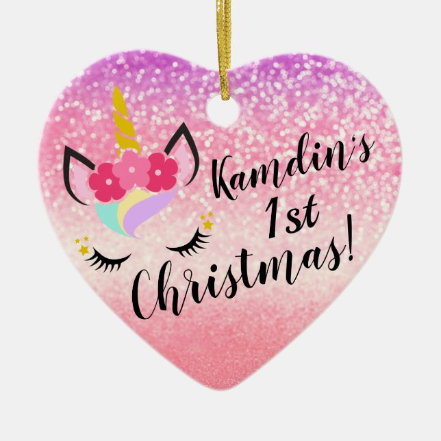 Personalisiert Unicorn Ombre Glitzer XMAS Ornament (Vorne)