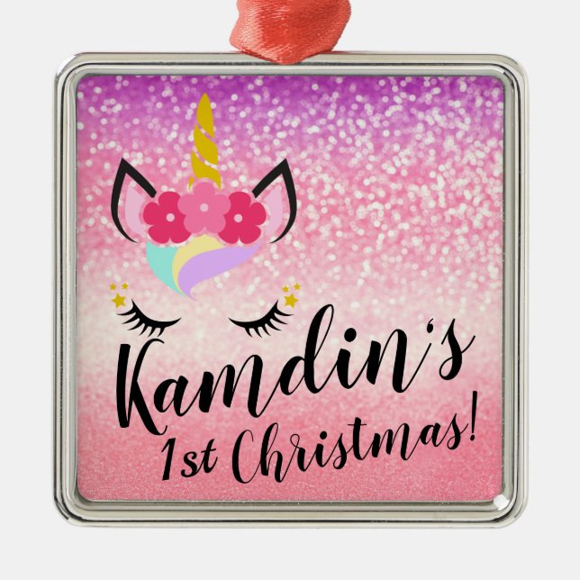 Personalisiert Unicorn Ombre Glitzer XMAS Ornament (Vorne)