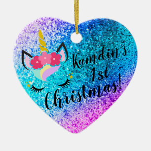 Personalisiert Unicorn Ombre Glitzer XMAS Ornament