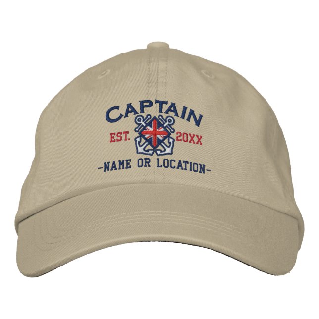 Personalisiert Union Jack Captain Nautical Bestickte Kappe (Vorderseite)