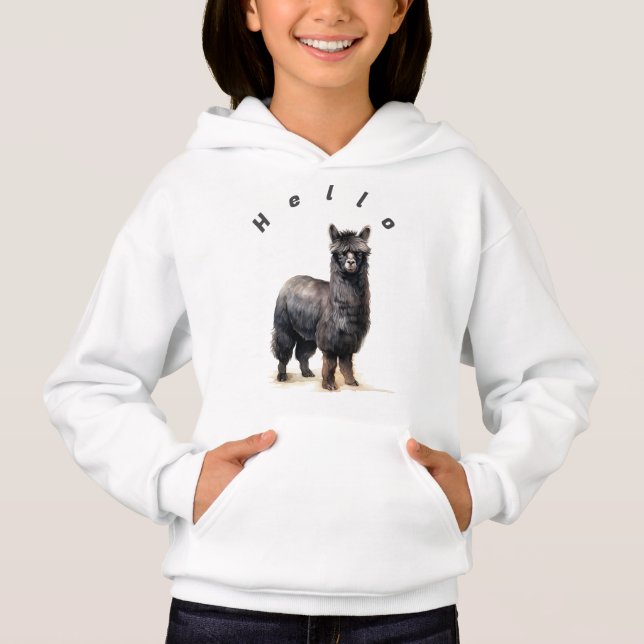 Personalisiert Unisex Child's Hello Llama. Llama Hoodie (Vorderseite)