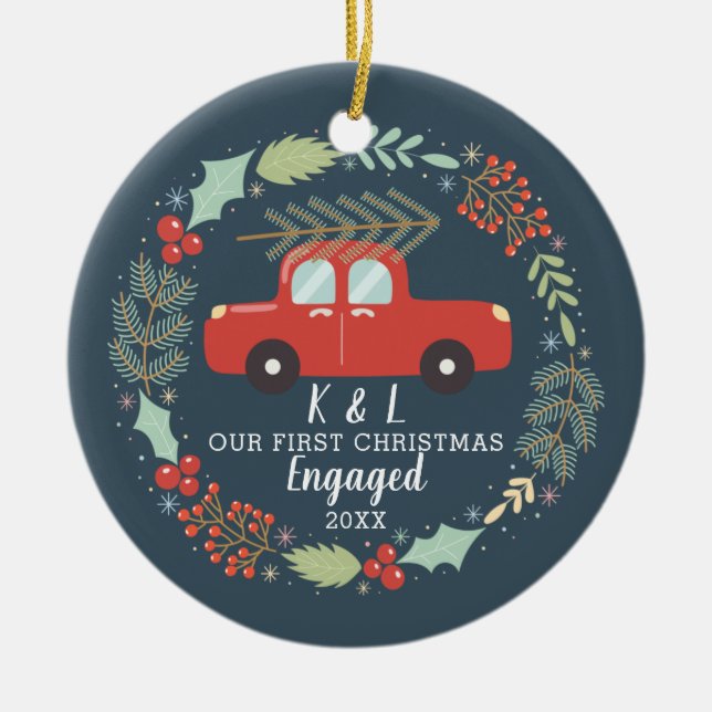 Personalisiert Unser erstes Verlobtes Weihnachtsge Keramik Ornament (Vorne)