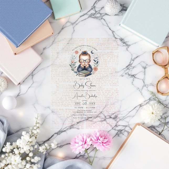 Personalisiert unsere nächste Kapitel Babydusche Acryleinladungen (Personalized Our Next Chapter Baby Shower Acrylic Invitations)