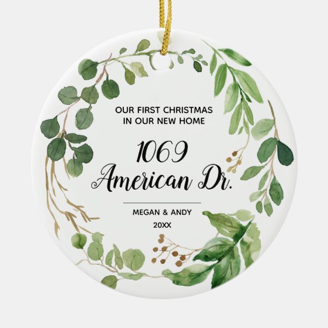 Personalisiert Unsere neue Zuhause Grün Weihnachte Keramik Ornament (Vorne)