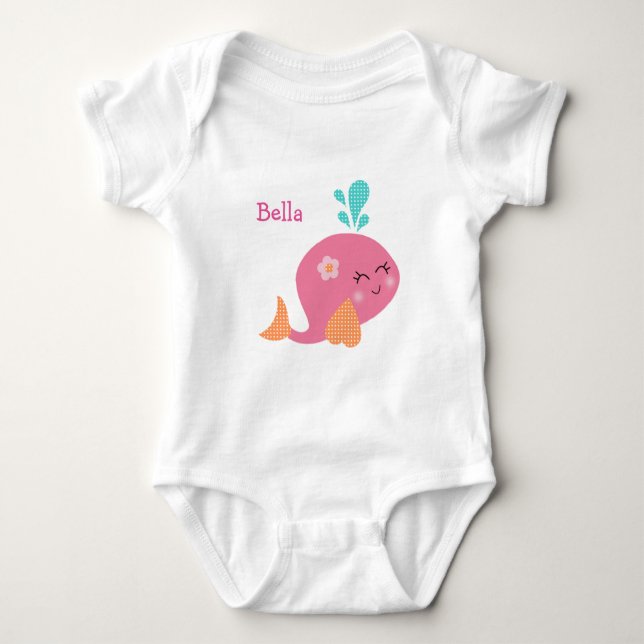 Personalisiert unter dem Meeresgrund Pink Whale Ba Baby Strampler (Vorderseite)