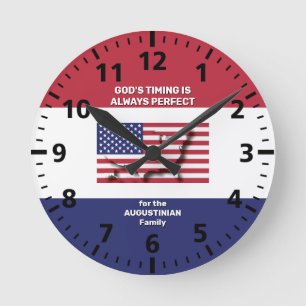 Personalisiert USA FLAG MAP Gods Timing Christlich Runde Wanduhr