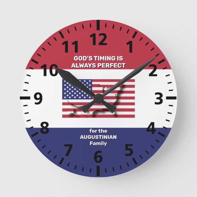 Personalisiert USA FLAG MAP Gods Timing Christlich Runde Wanduhr (Vorderseite)
