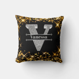 Personalisiert V Erste Silver Monogramm Ihr Name Kissen