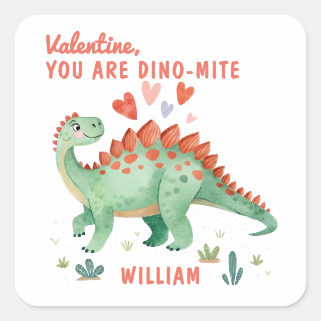 Personalisiert Valentine Sie sind Dino-mite Quadratischer Aufkleber (Vorderseite)