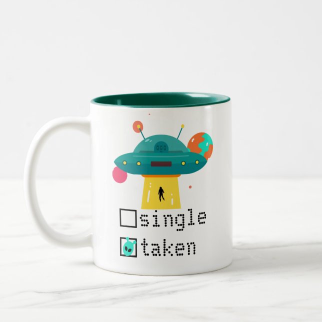 Personalisiert Valentine Single genommen UFO Zweifarbige Tasse (Links)