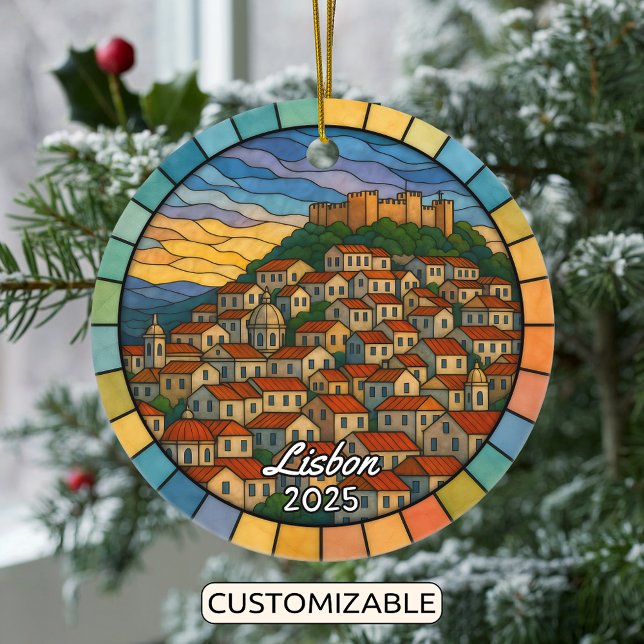 Personalisiert verkettetes Glas Lissabon, Portugal Keramik Ornament (Von Creator hochgeladen)