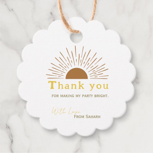 Personalisiert Vielen Dank Baby Dusche Retrosonne Geschenkanhänger (Vorderseite)