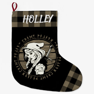 Personalisiert Viking Archer Maiden Runes Tan Blac Großer Weihnachtsstrumpf