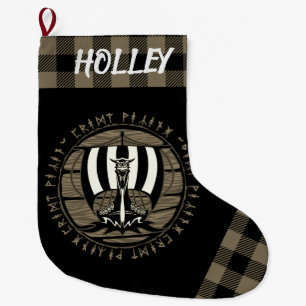 Personalisiert Viking Dragon Langship Sail Tan Bla Großer Weihnachtsstrumpf
