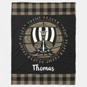 Personalisiert Viking Dragon Long Ship Runes Black Fleecedecke