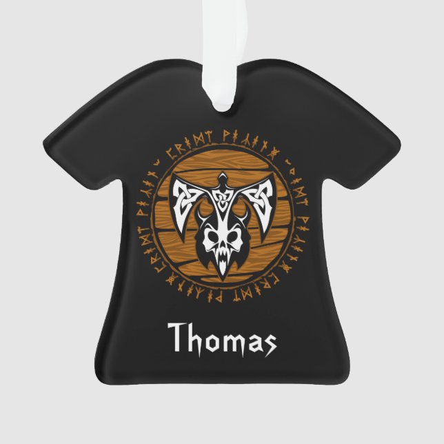 Personalisiert Viking Warrior Ax Skull Ornament (Vorderseite)