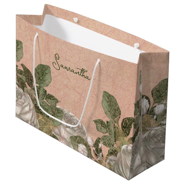 Personalisiert Vintage Blume Große Geschenktüte (Vorderseite Schrägansicht)
