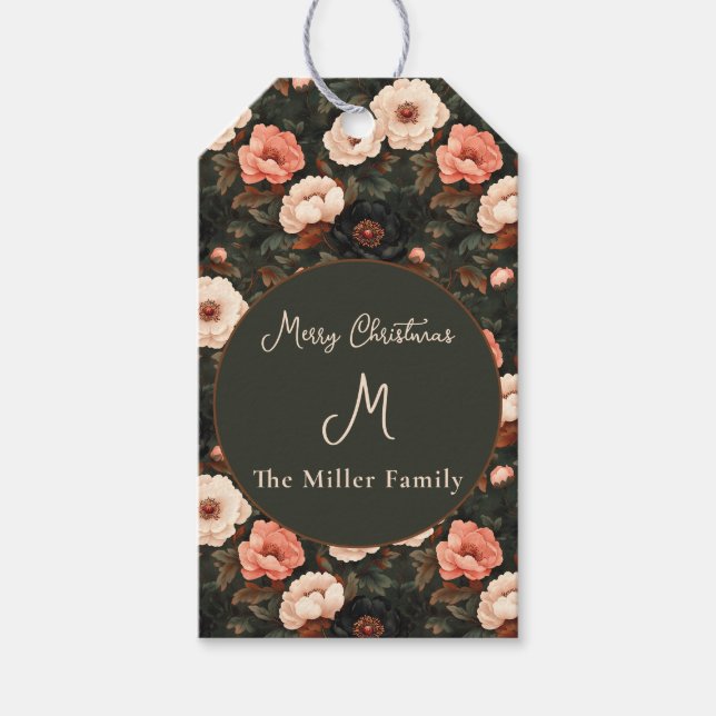 Personalisiert Vintage Weihnachten Floralpeony Pin Geschenkanhänger (Vorderseite)