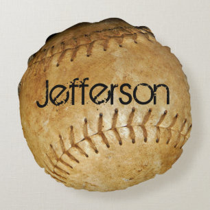Personalisiert Vintage Weiß Baseball Weiße Sticker Rundes Kissen
