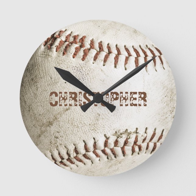 Personalisiert Vintager Baseball Runde Wanduhr (Vorderseite)