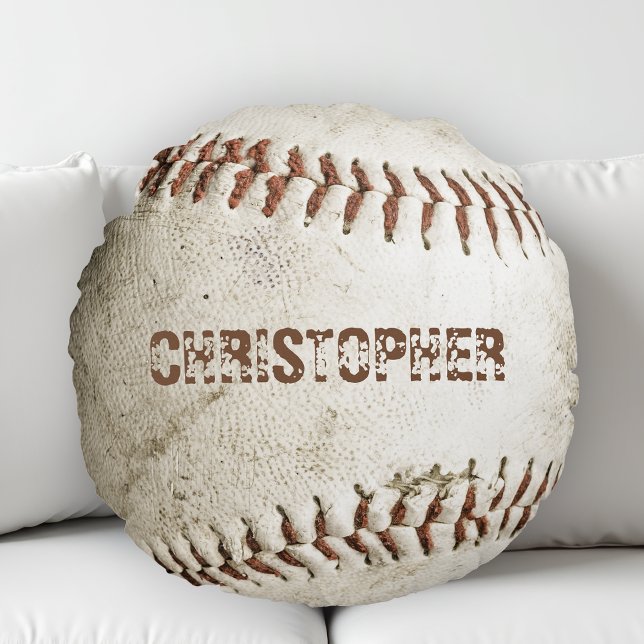 Personalisiert Vintager Baseball Rundes Kissen (Von Creator hochgeladen)