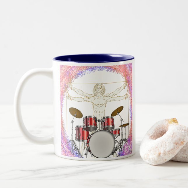 Personalisiert Vitruvian Drummer Zweifarbige Tasse (Mit Donut)
