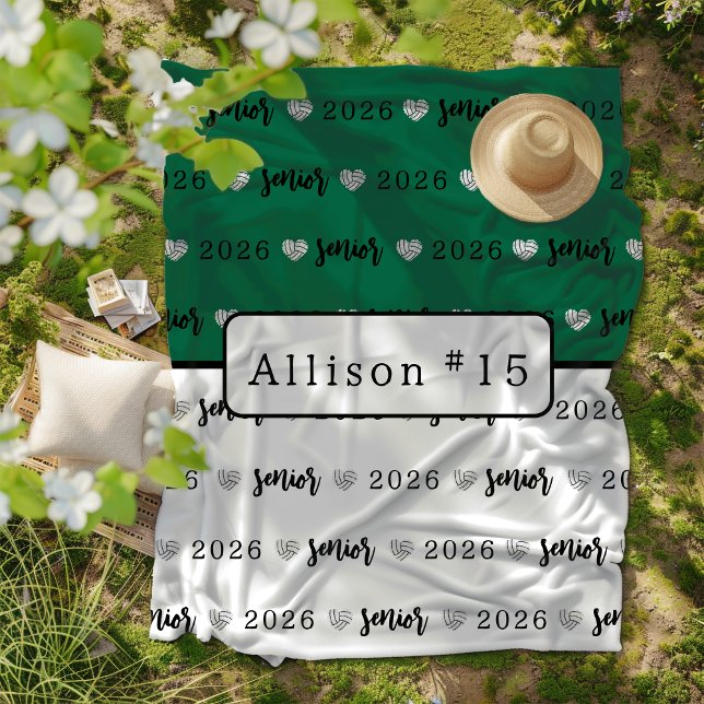 Personalisiert Volleyball Senior grün und weiß Fleecedecke (Von Creator hochgeladen)