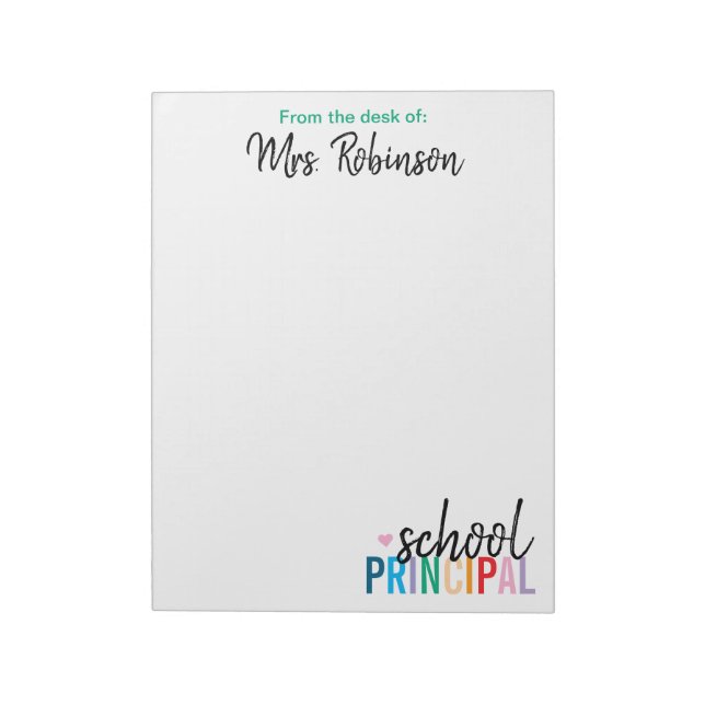Personalisiert vom Schreibtisch des Schuldirektors Notizblock (Rotiert)