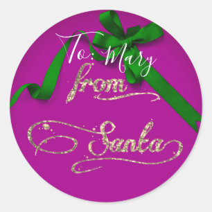 Personalisiert von Santa lila und grün groß Runder Aufkleber