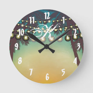 Personalisiert Wall Clock Beach Sunset Palm Trees Runde Wanduhr