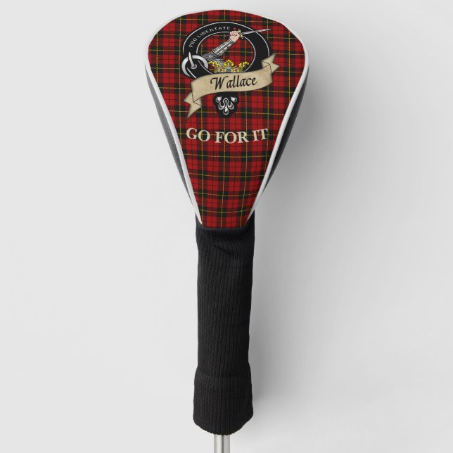 Personalisiert Wallace Clan Abzeichen & Tartan Golf Headcover (Vorderseite)