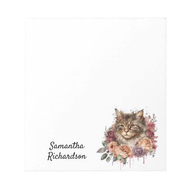 Personalisiert Watercolor Boho Cat Notizblock (Vorderseite)