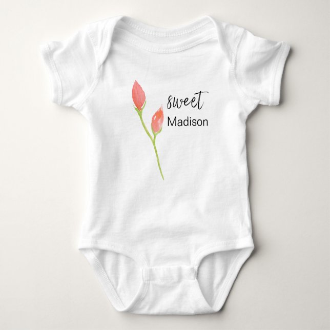 PERSONALISIERT WATERCOLOR ROSE BABY STRAMPLER (Vorderseite)