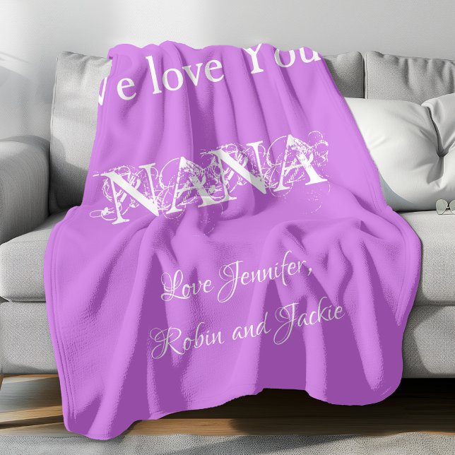 Personalisiert "We Liebe You Nana" Mauve Fleecedecke (Personalized "We Love You Nana" Mauve Fleece Blanket.)
